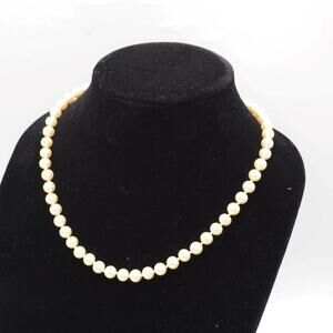 Silver Tone Clasp Faux Pearl Necklace Estate Signed Marvella